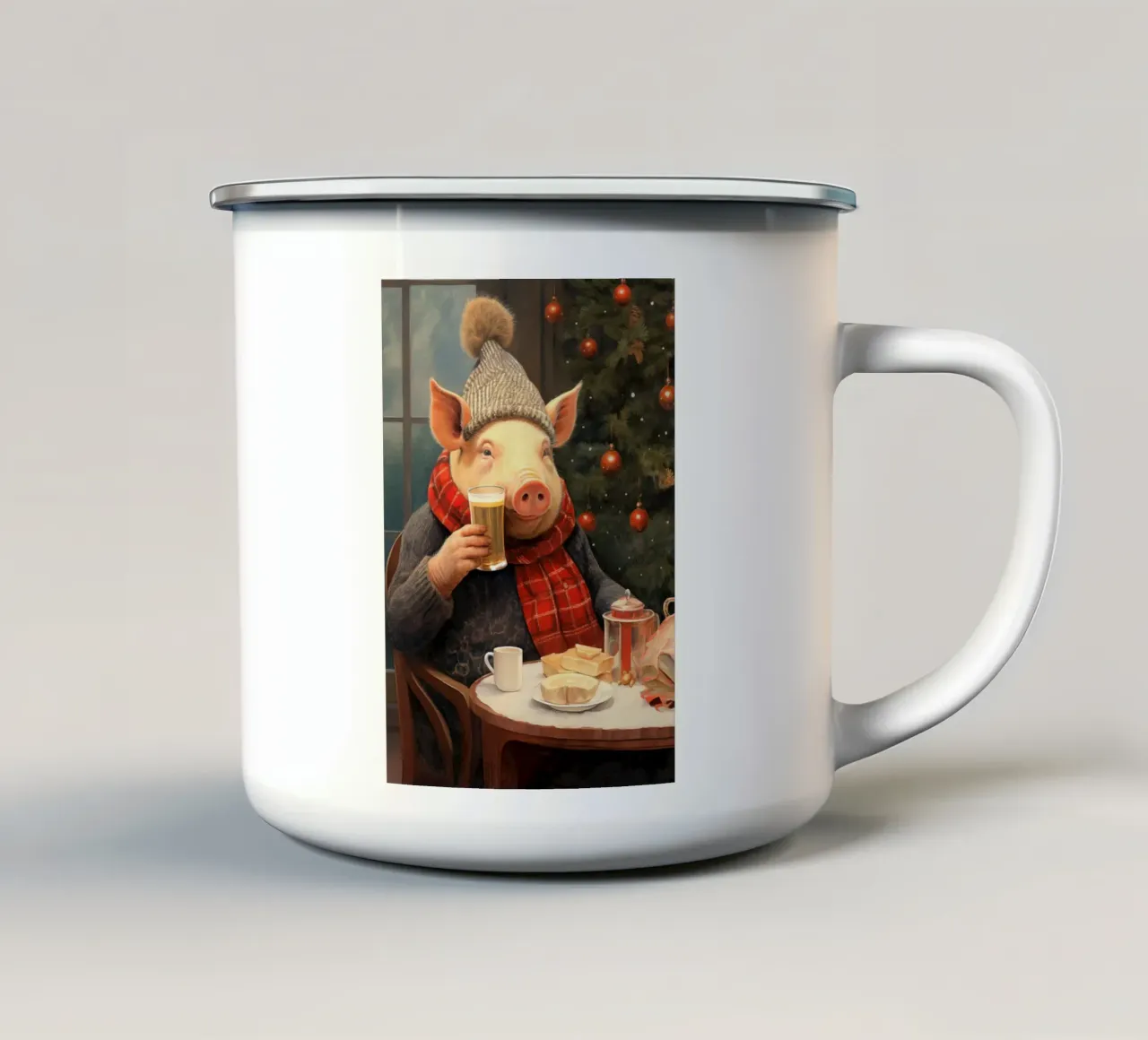 Maiale di Natale tazza in smalto da Fleur de Lys