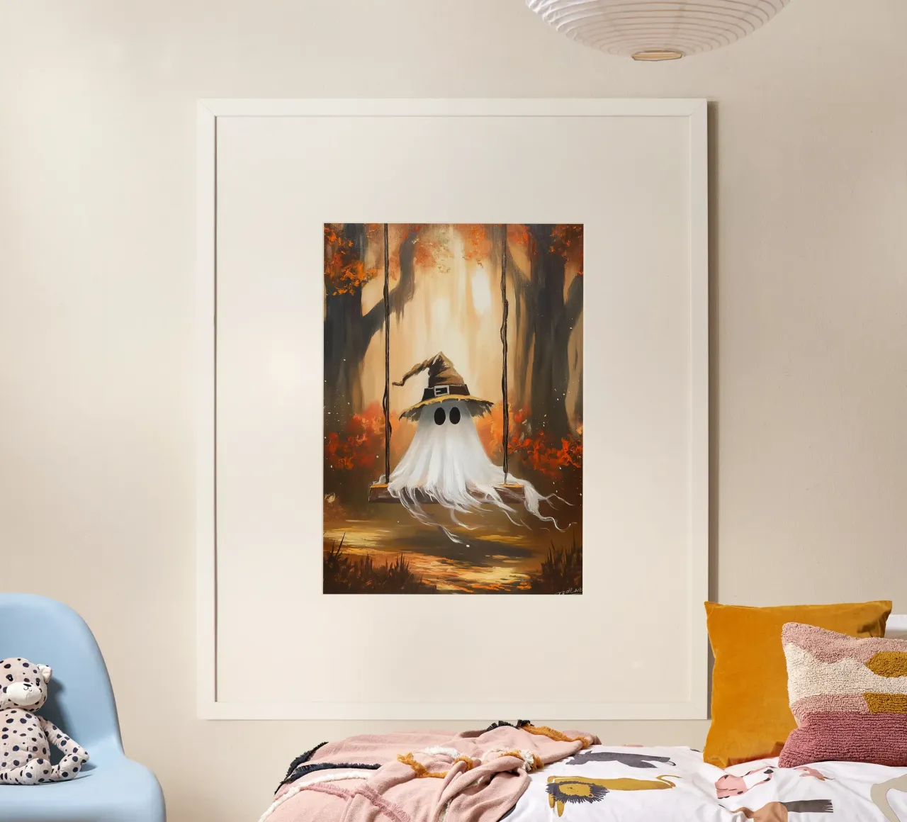 L'altalena dei fantasmi di Halloween poster con telaio in plastica da Fleur de Lys
