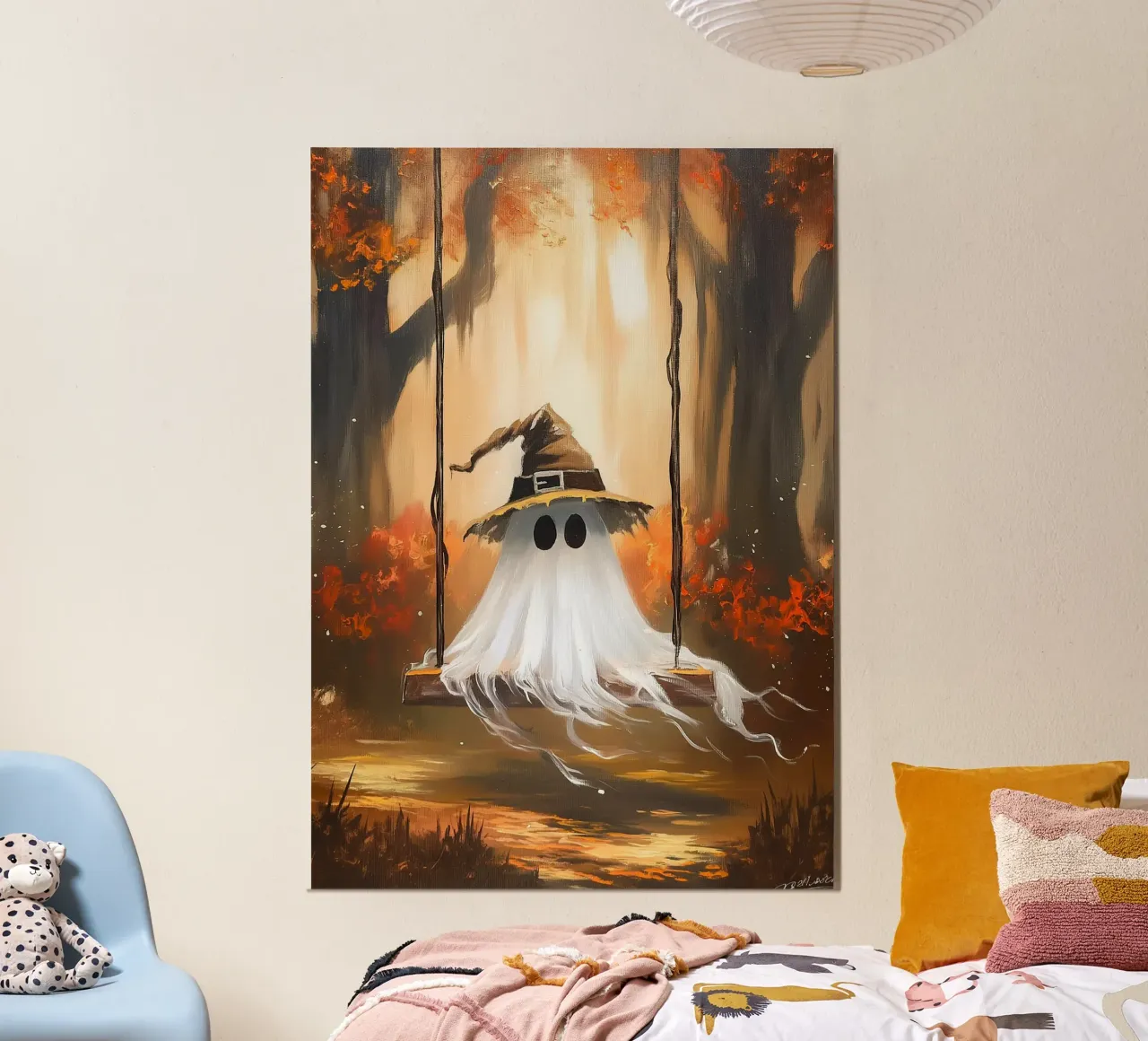 L'altalena dei fantasmi di Halloween poster con telaio in plastica da Fleur de Lys