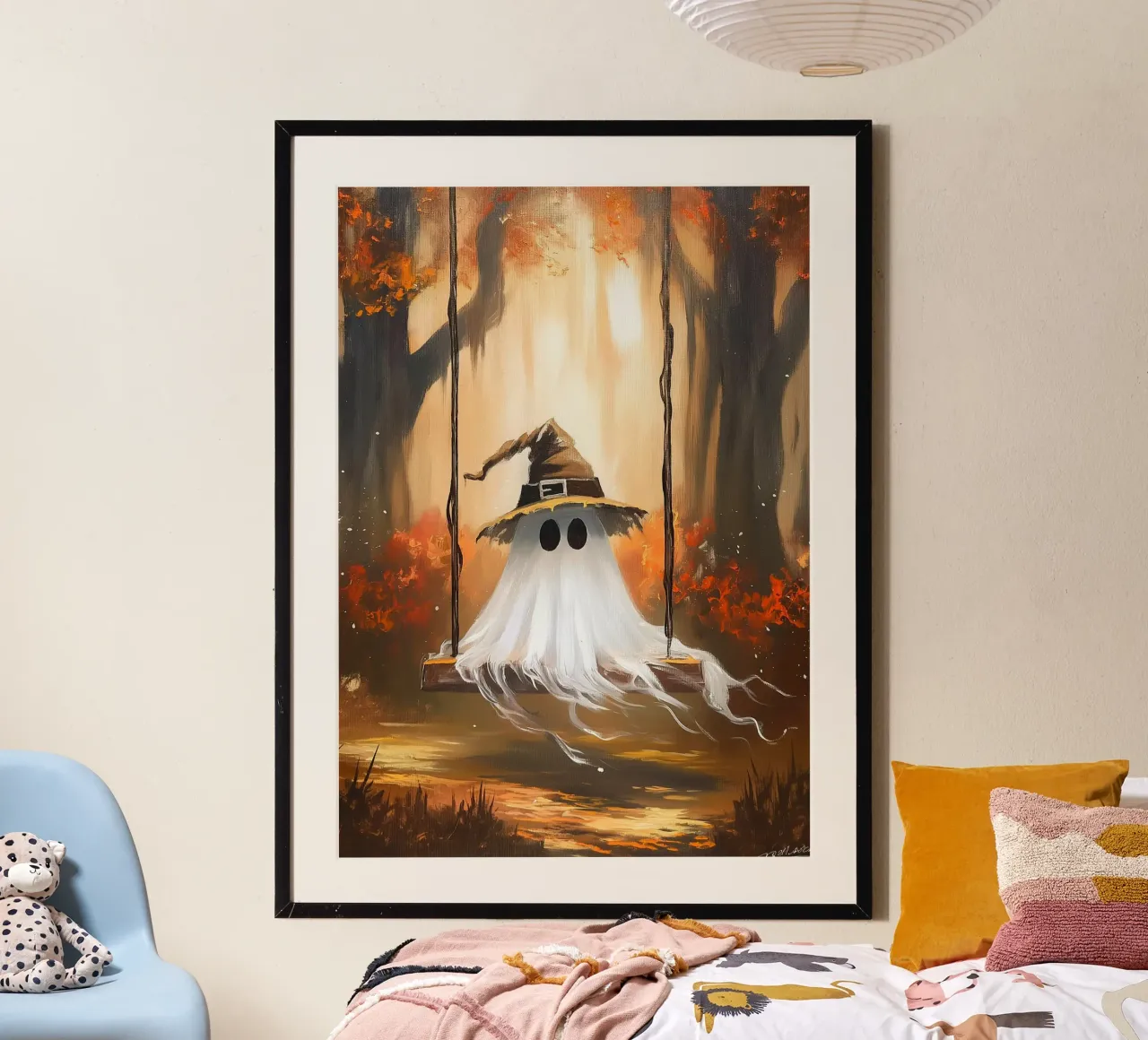 L'altalena dei fantasmi di Halloween poster con telaio in plastica da Fleur de Lys
