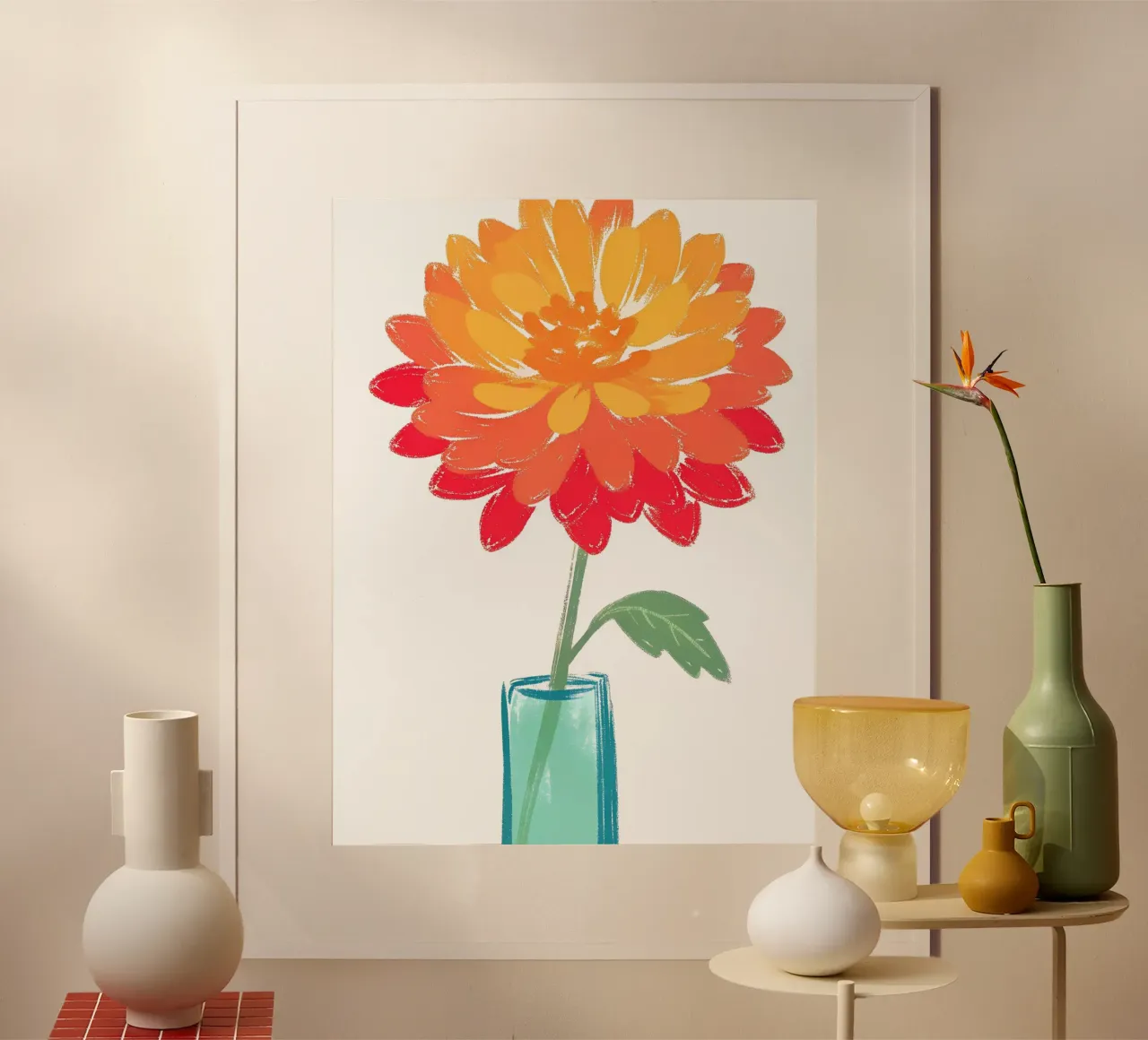 Fiore di dalia poster con telaio in legno da PREKETEWE