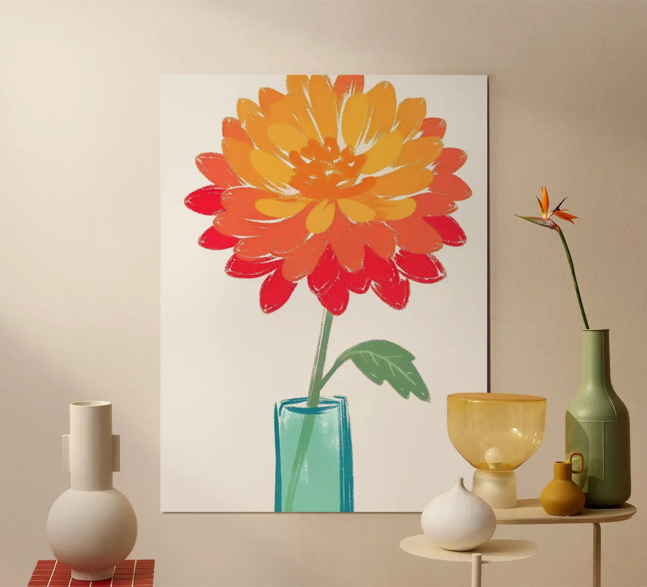 Fiore di dalia poster con telaio in legno da PREKETEWE