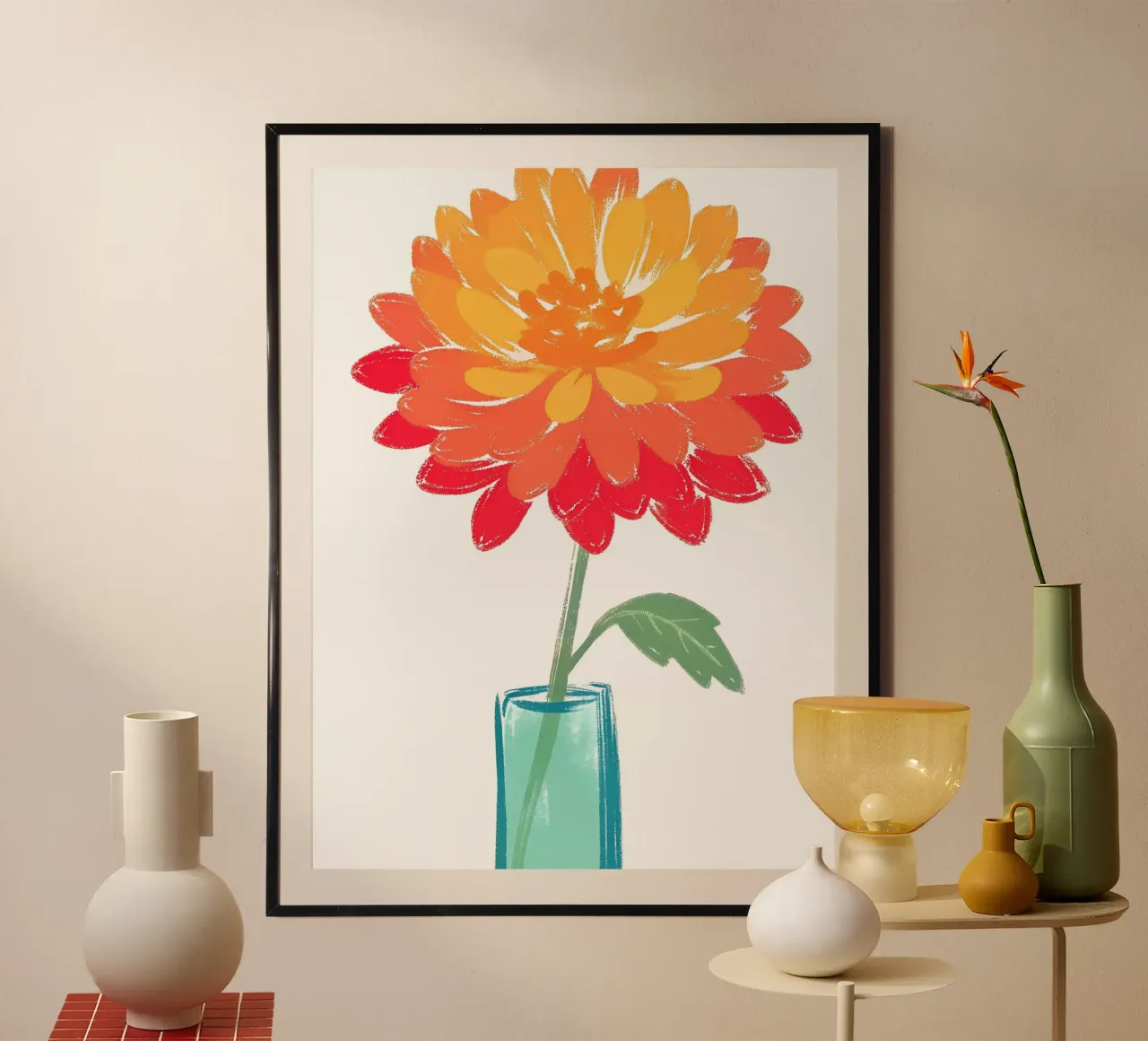 Fiore di dalia poster con telaio in legno da PREKETEWE