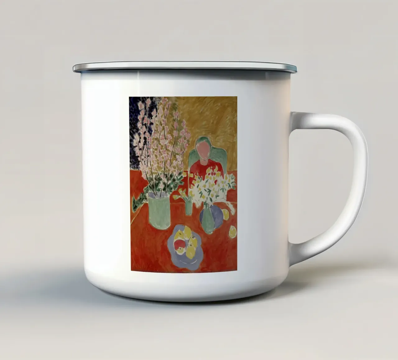 vaso di fiori e frutta sul tavolo tazza in smalto da briyan shop