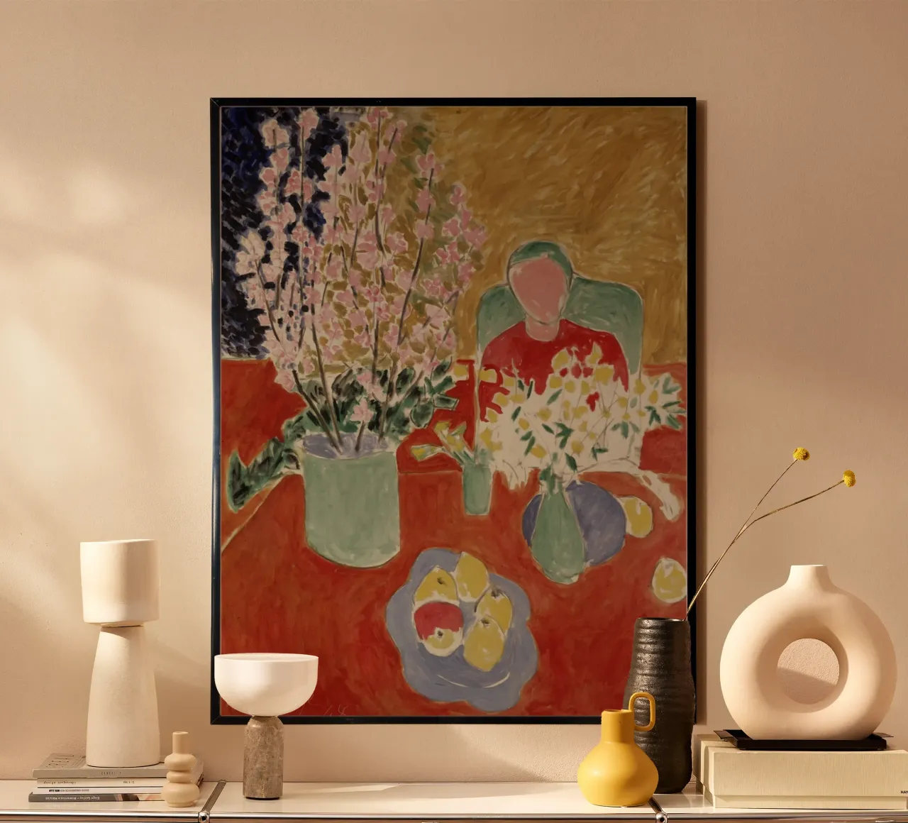 vaso di fiori e frutta sul tavolo poster da briyan shop