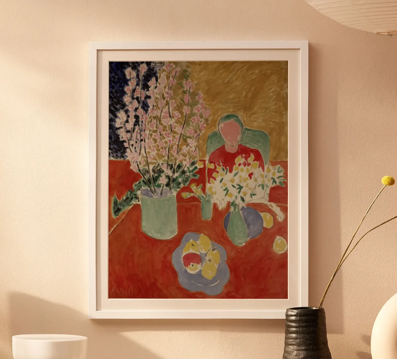 vaso di fiori e frutta sul tavolo poster da briyan shop