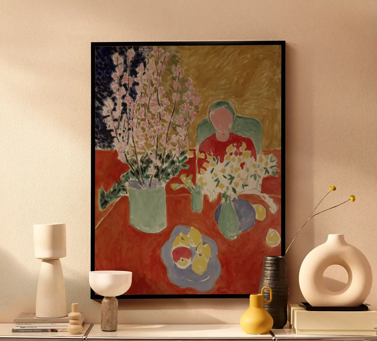 vaso di fiori e frutta sul tavolo poster da briyan shop