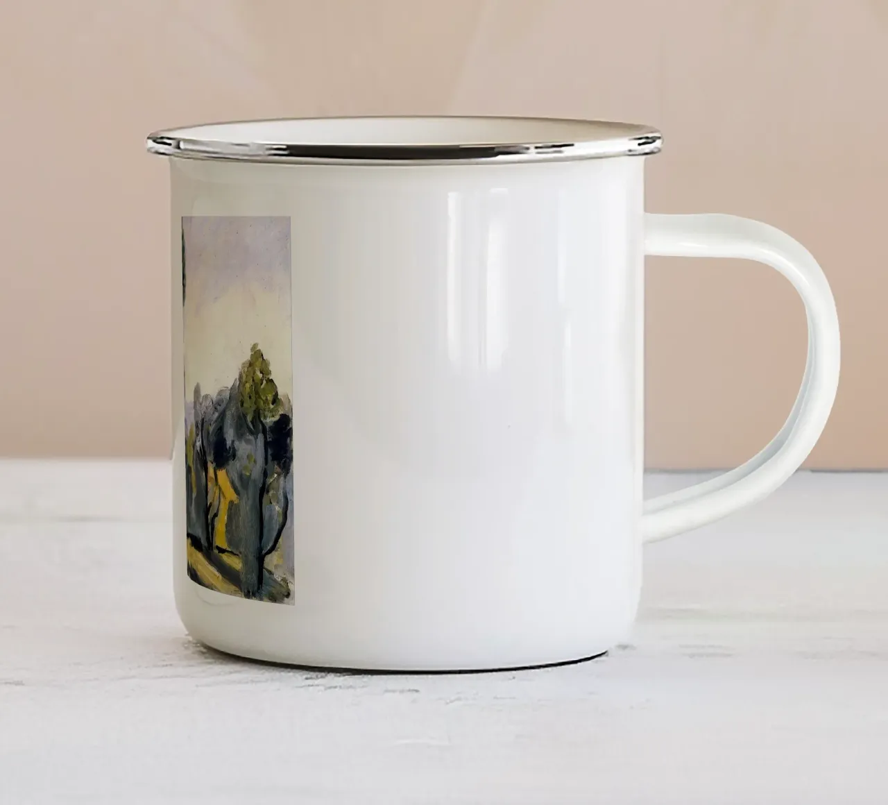 alberi sinuosi nella foresta tazza in smalto da briyan shop