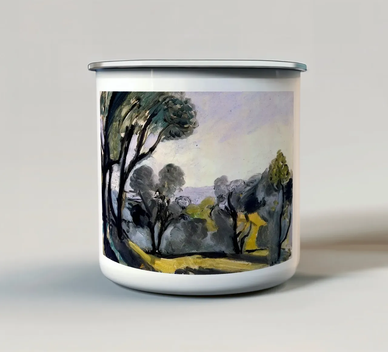 alberi sinuosi nella foresta tazza in smalto da briyan shop