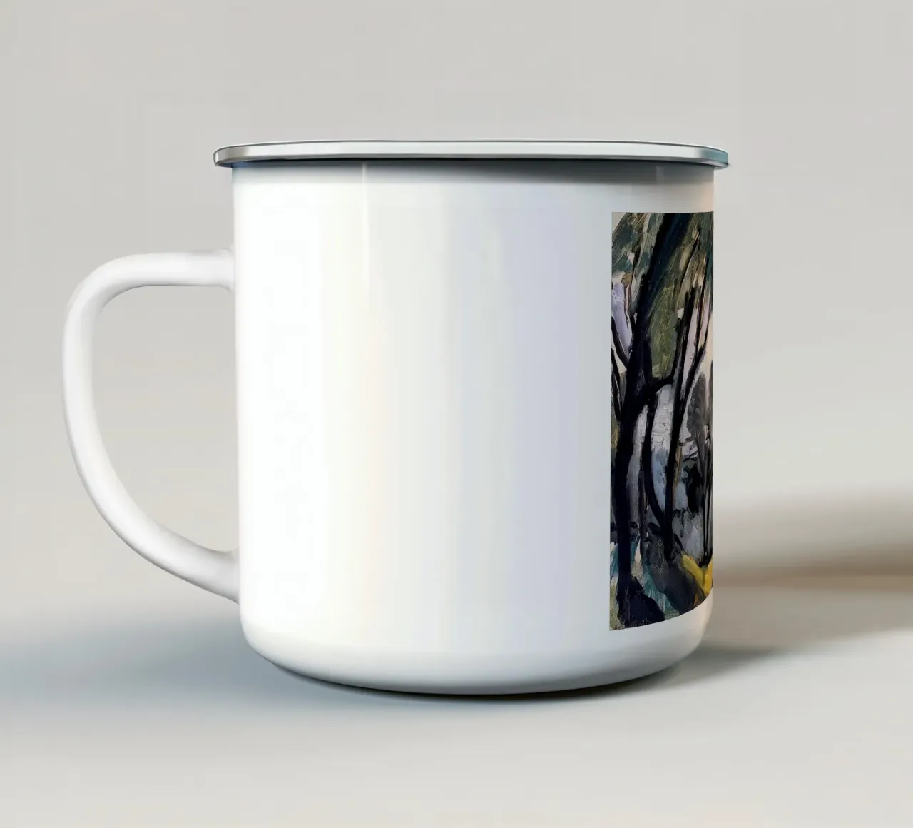 alberi sinuosi nella foresta tazza in smalto da briyan shop