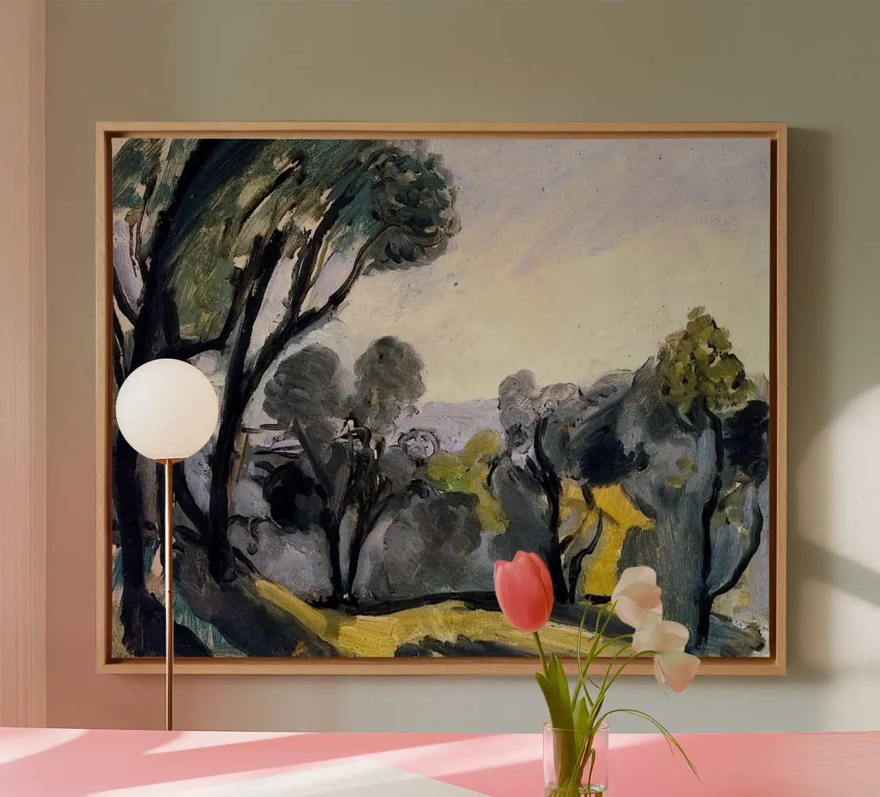 winding trees in the forest canvas with Floater frame by briyan shop
