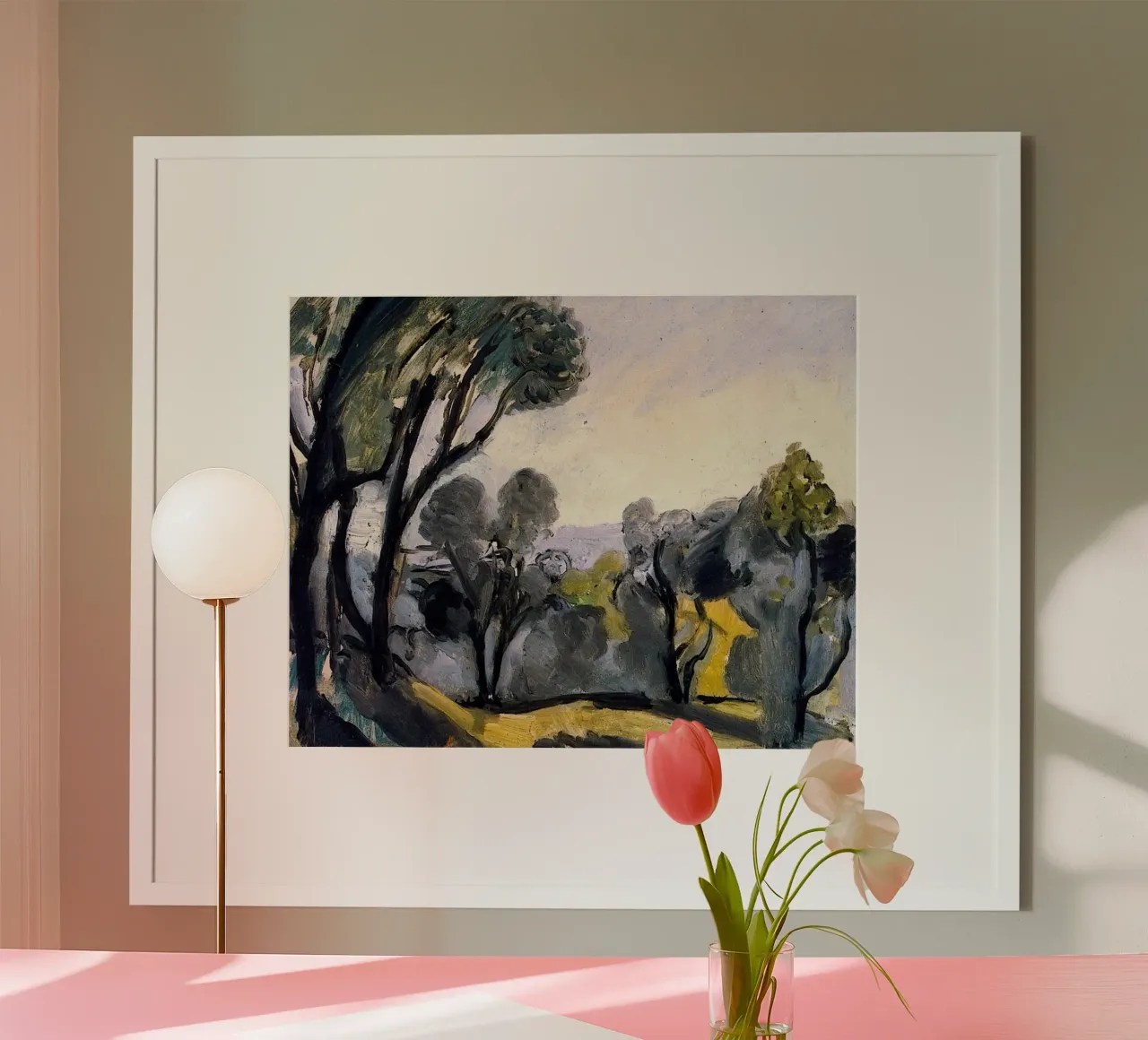 alberi sinuosi nella foresta poster con telaio in alluminio da briyan shop
