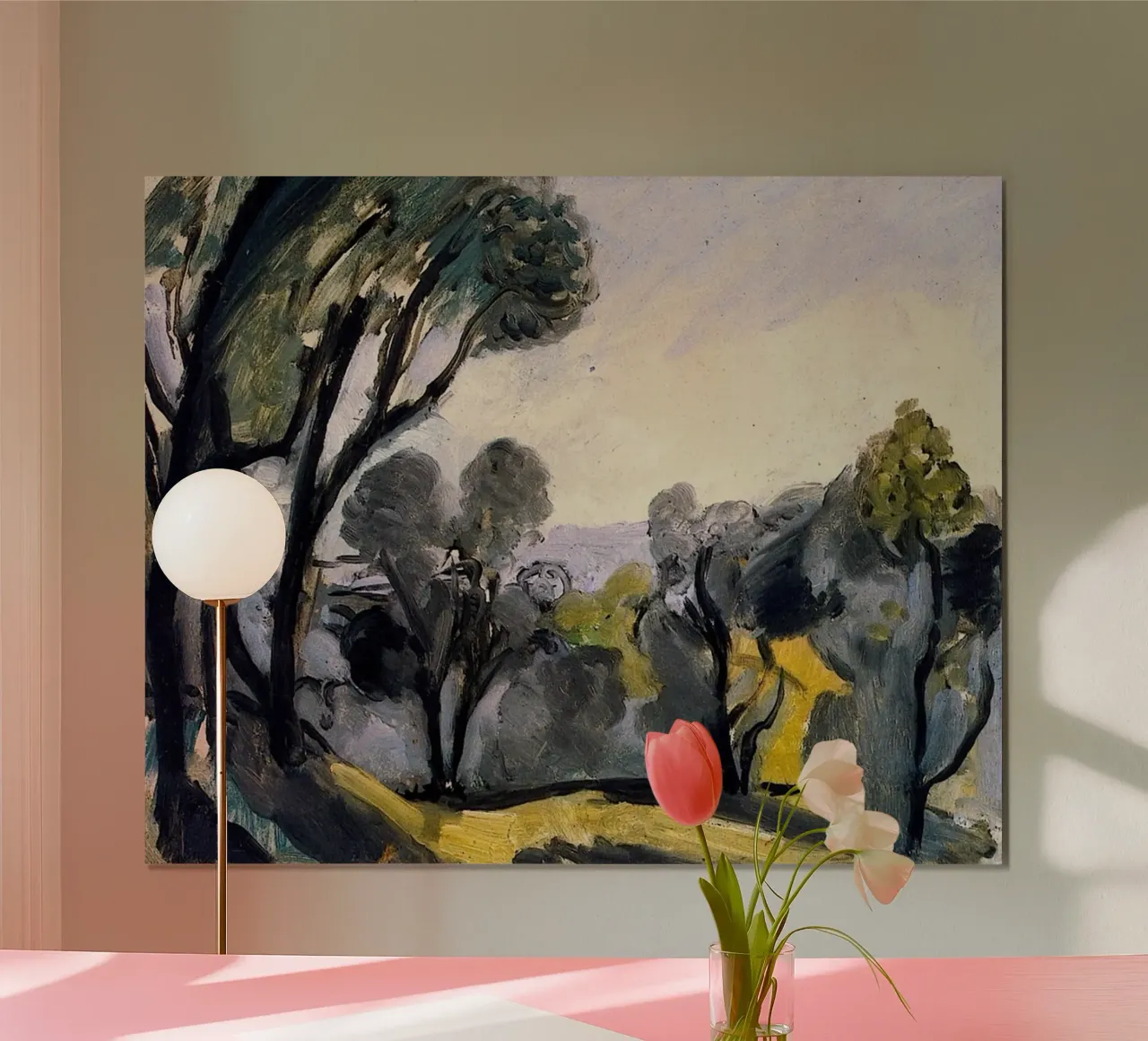 alberi sinuosi nella foresta poster con telaio in alluminio da briyan shop