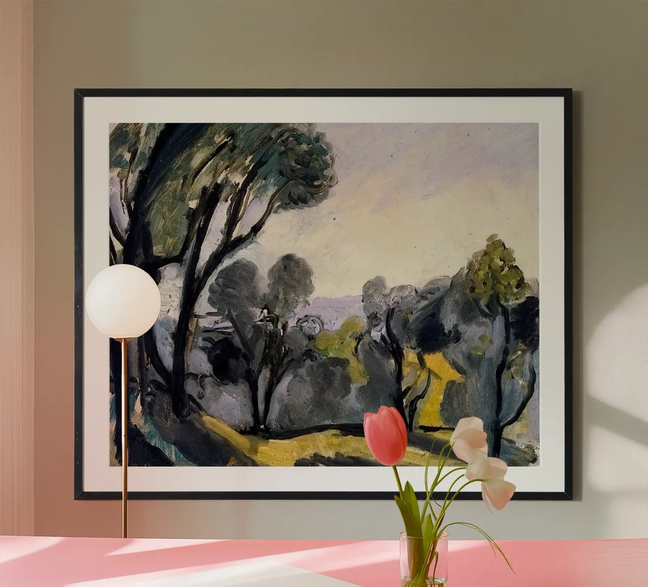alberi sinuosi nella foresta poster con telaio in alluminio da briyan shop