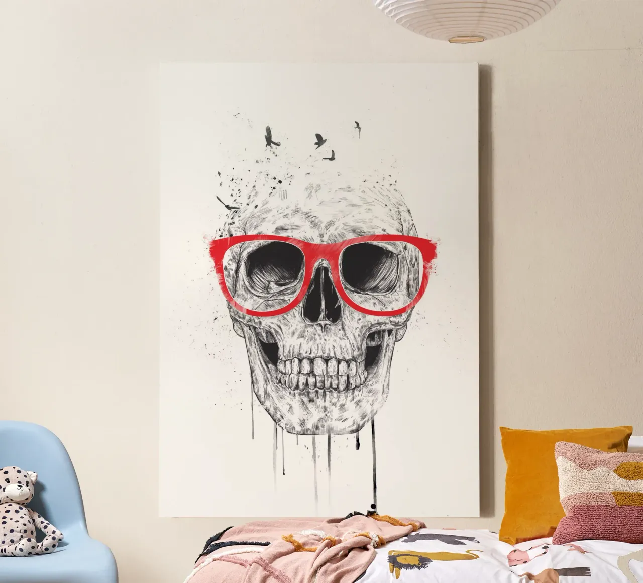 Skull with red glasses tela con Cornice a cassetta da Balazs Solti