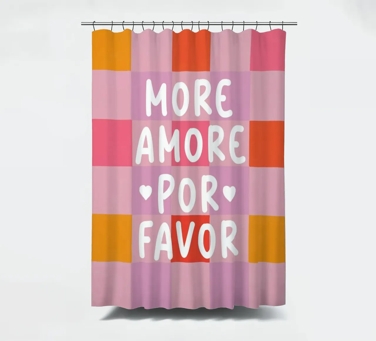 Più Amore in uno schema a scacchi tenda da doccia da Carinaprint
