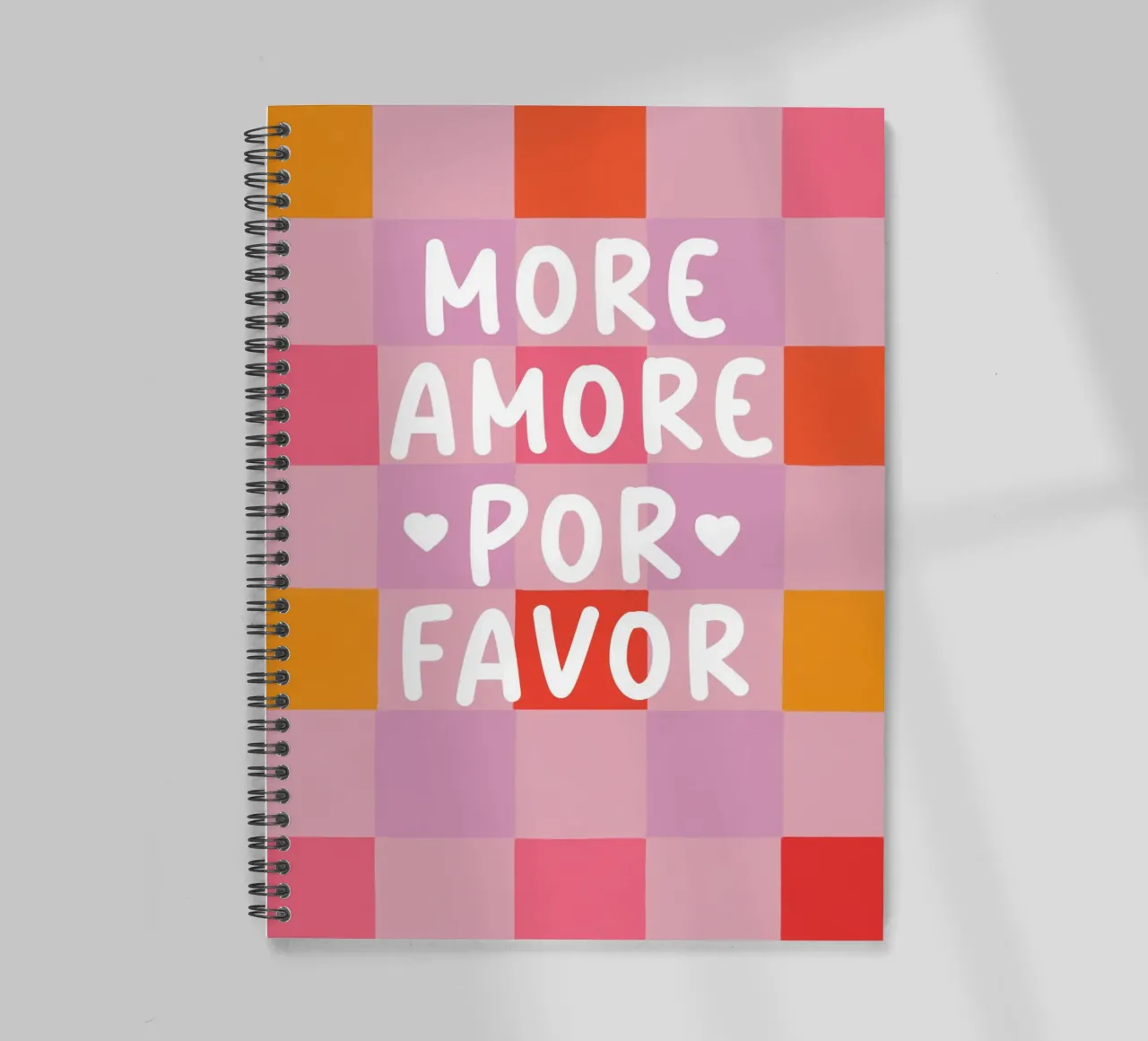 More Amore in a chess pattern spiral notebook by Carinaprint