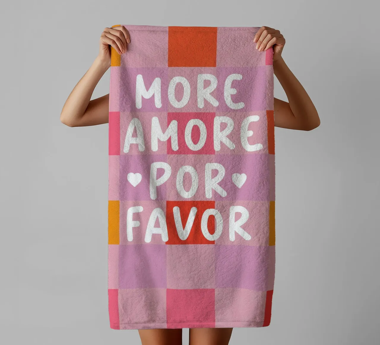 More Amore in a chess pattern towel by Carinaprint
