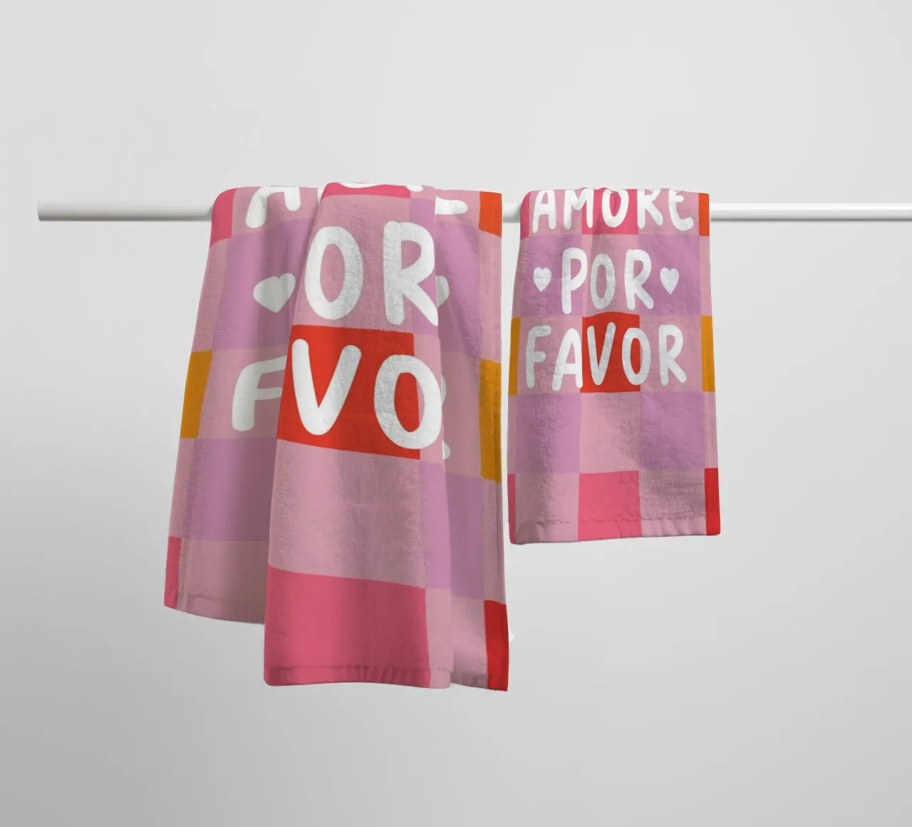 More Amore in a chess pattern towel by Carinaprint