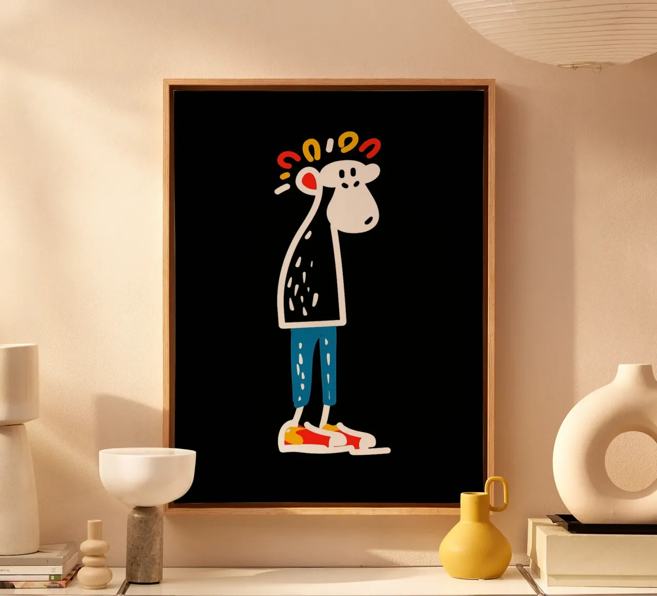 De Illustratie van het beeldkarakter op Zwarte Achtergrond canvas met Baklijst van Ethan Smith