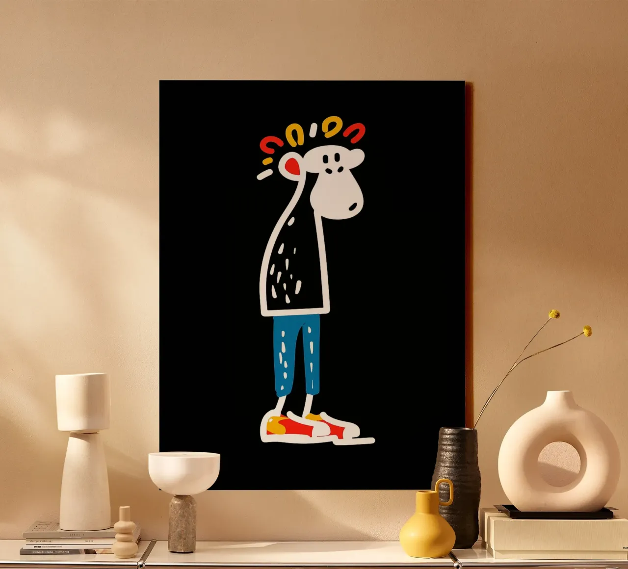 De Illustratie van het beeldkarakter op Zwarte Achtergrond canvas met Baklijst van Ethan Smith