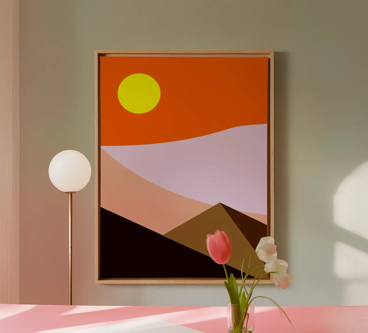 Paesaggio desertico minimalista con sole tela con Cornice a cassetta da Noah Bouchard