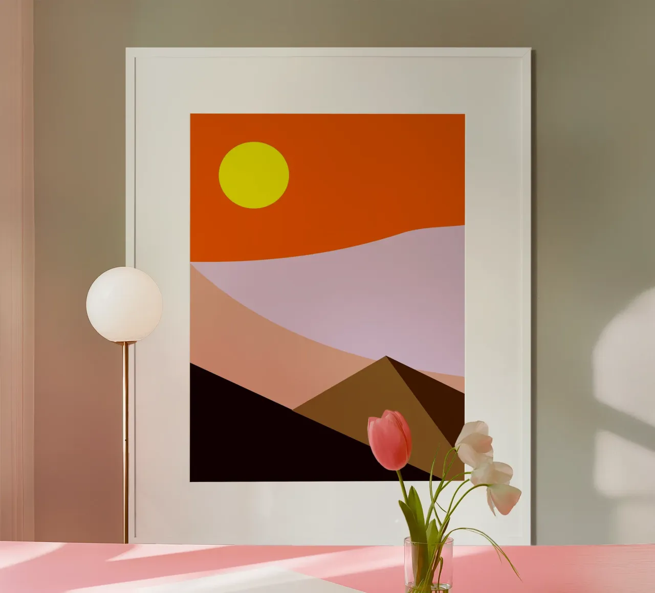 Paesaggio desertico minimalista con sole poster con telaio in plastica da Noah Bouchard