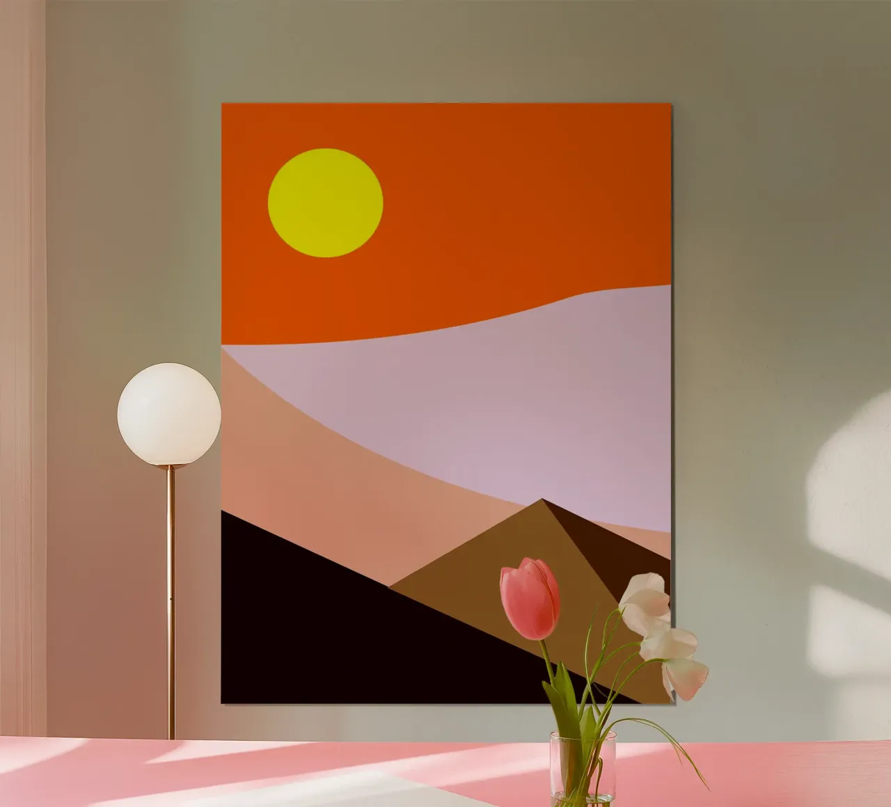 Paesaggio desertico minimalista con sole poster con telaio in plastica da Noah Bouchard