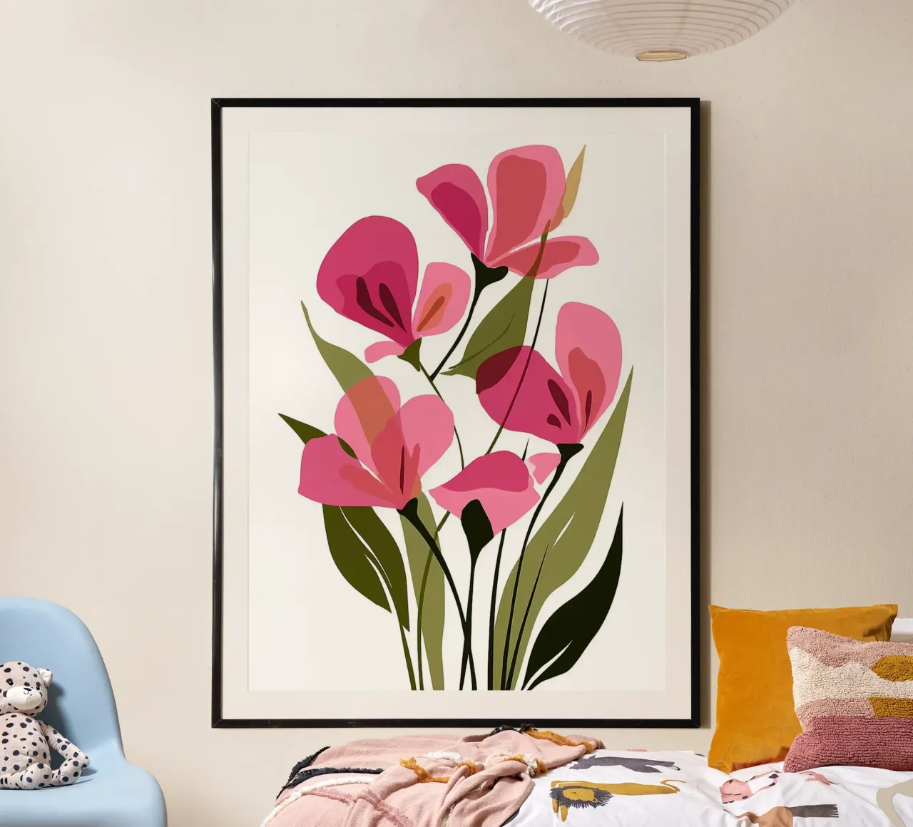 Illustrazione floreale rosa su sfondo bianco poster da Noah Bouchard