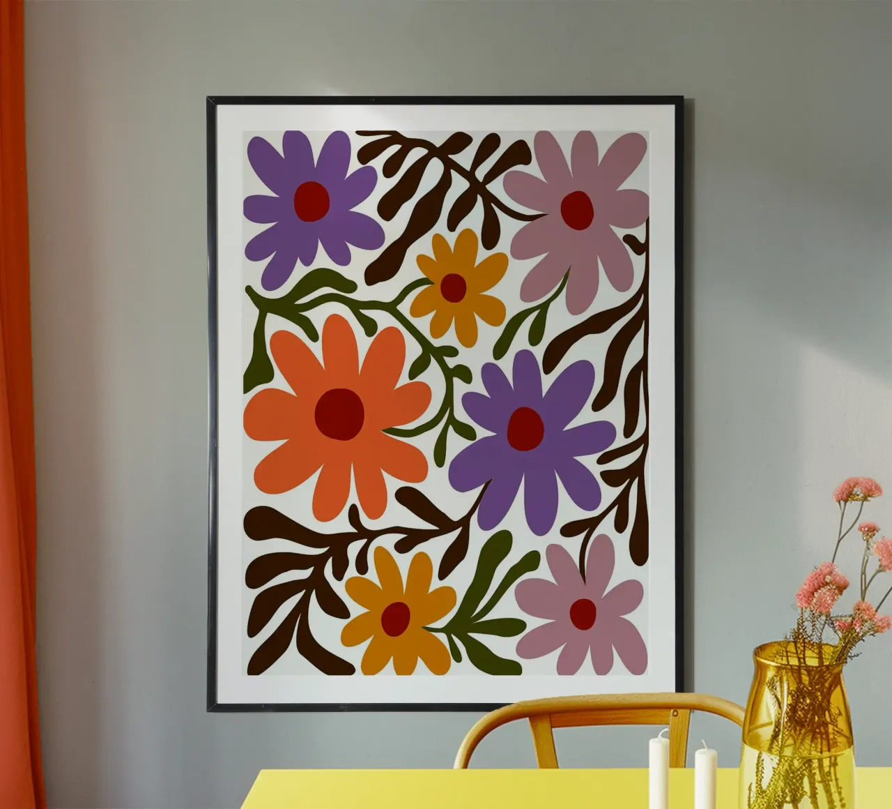 Motivo floreale con colori pastello poster con telaio in plastica da Liam Lee