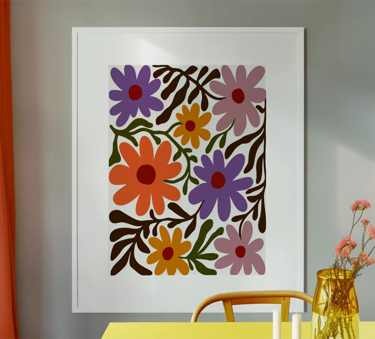 Motivo floreale con colori pastello poster con telaio in plastica da Liam Lee