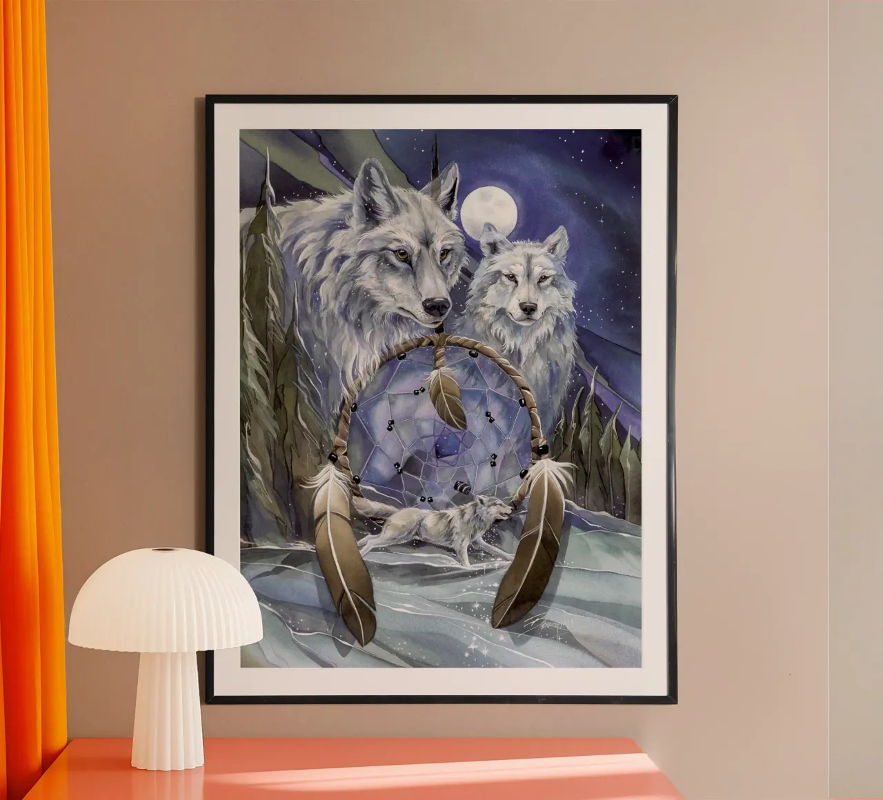 Lupi poster con telaio in legno da David Jackson