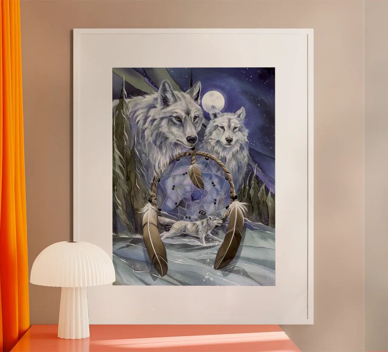 Lupi poster con telaio in legno da David Jackson