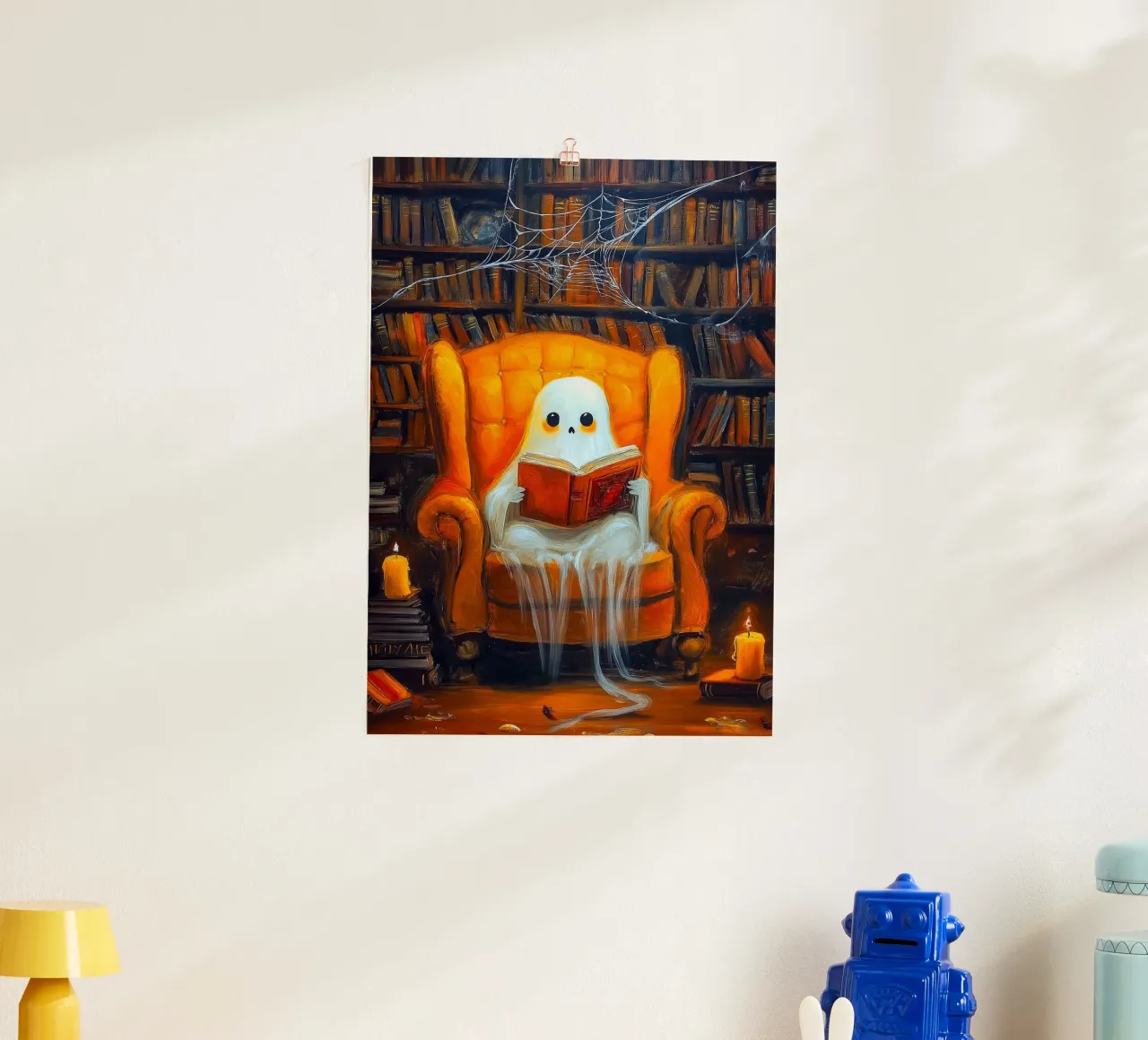 Lecture fantôme d'Halloween dans la bibliothèque hantée Armchair poster de Fleur de Lys