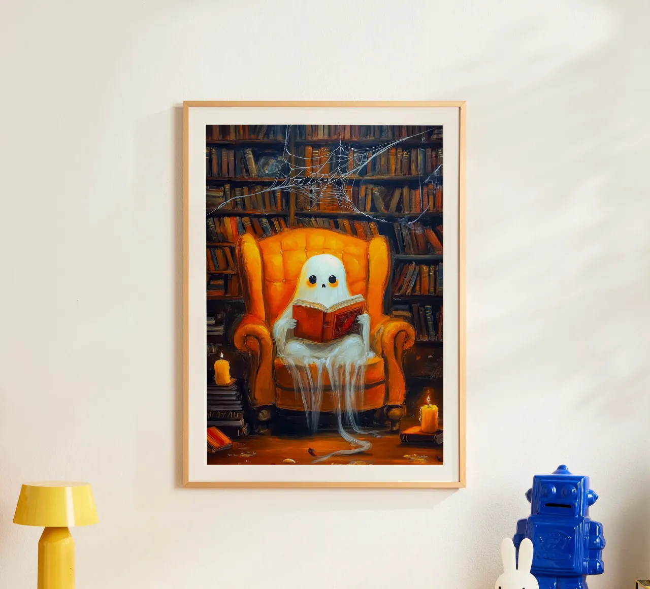 Lecture fantôme d'Halloween dans la bibliothèque hantée Armchair poster de Fleur de Lys