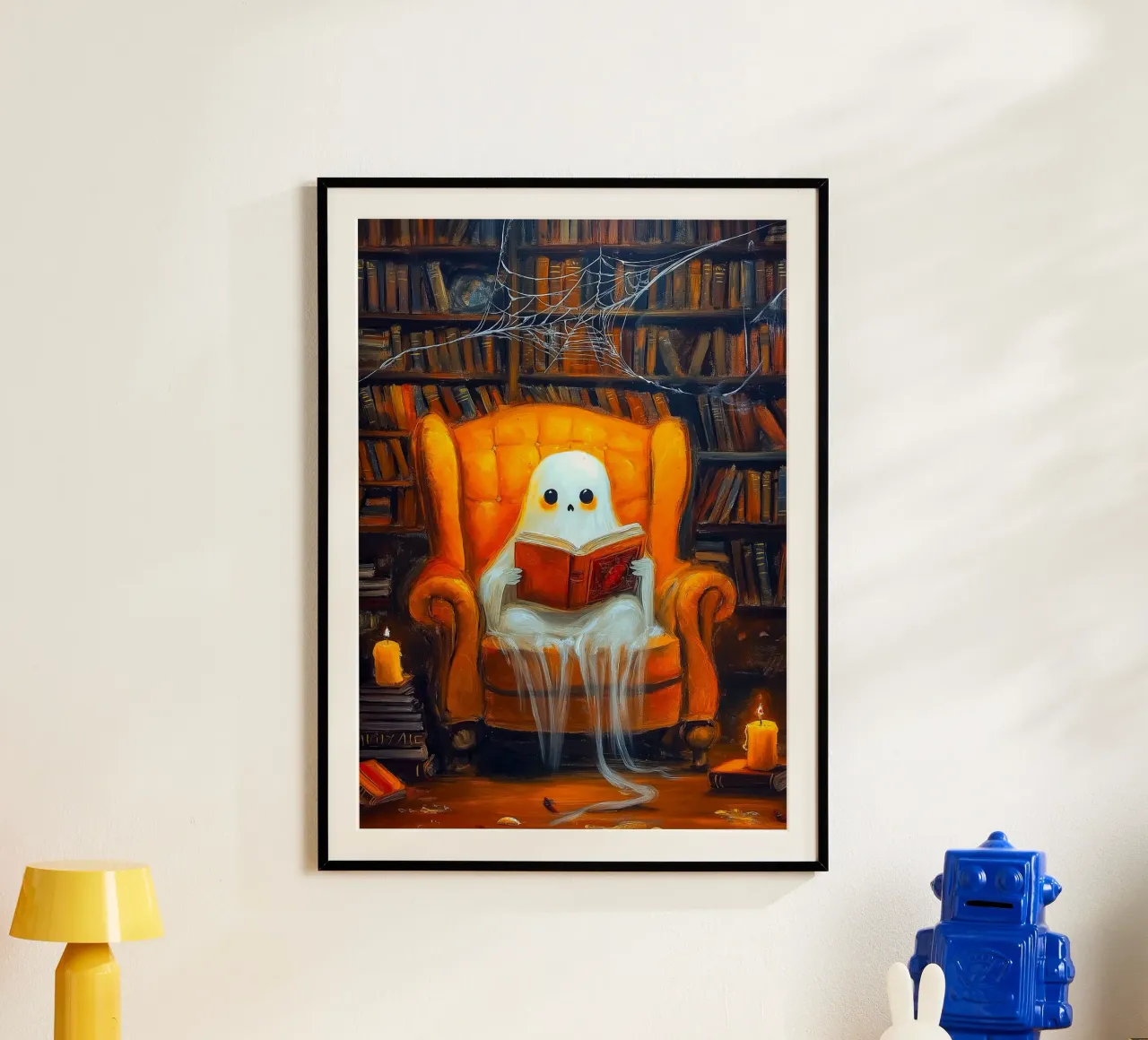 Lecture fantôme d'Halloween dans la bibliothèque hantée Armchair poster de Fleur de Lys