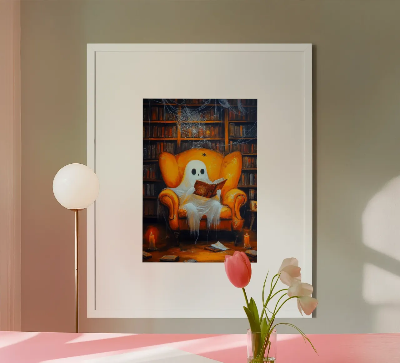 Lecture fantôme d'Halloween dans la bibliothèque hantée Armchair poster de Fleur de Lys