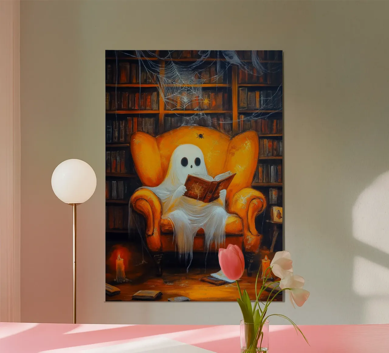 Lecture fantôme d'Halloween dans la bibliothèque hantée Armchair poster de Fleur de Lys