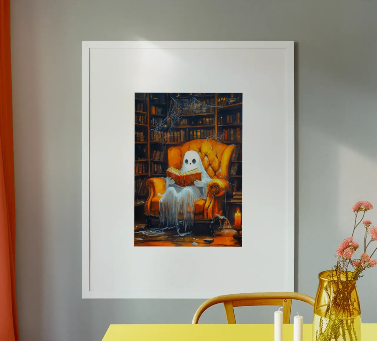 Lecture fantôme d'Halloween dans la bibliothèque hantée Armchair poster de Fleur de Lys