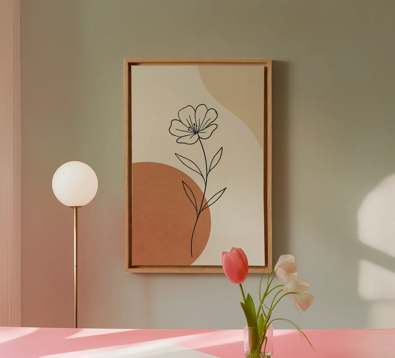 curve line color and flower tela con Cornice a cassetta da lifeline