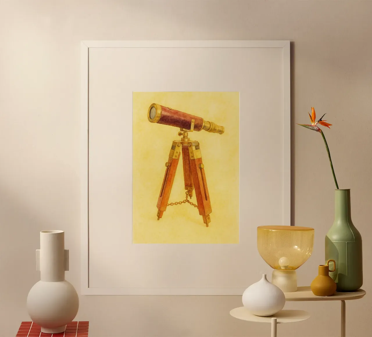 telescopio vecchio dipinto d'epoca poster da kroocoot