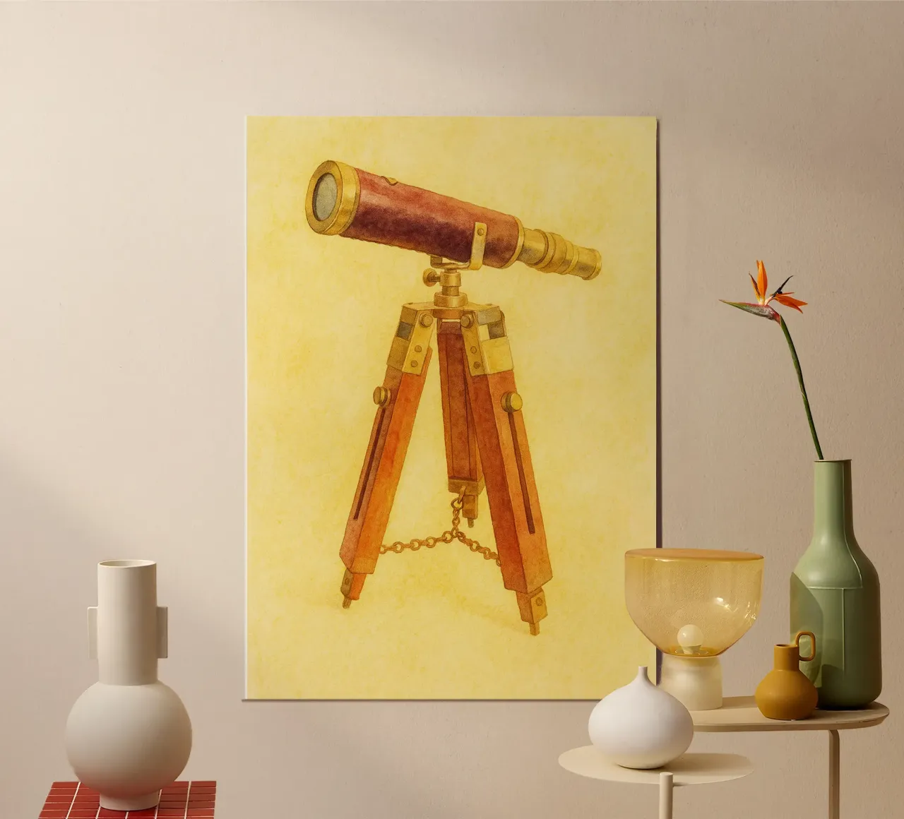 telescopio vecchio dipinto d'epoca poster da kroocoot