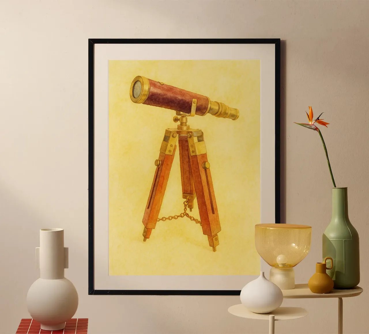 telescopio vecchio dipinto d'epoca poster da kroocoot