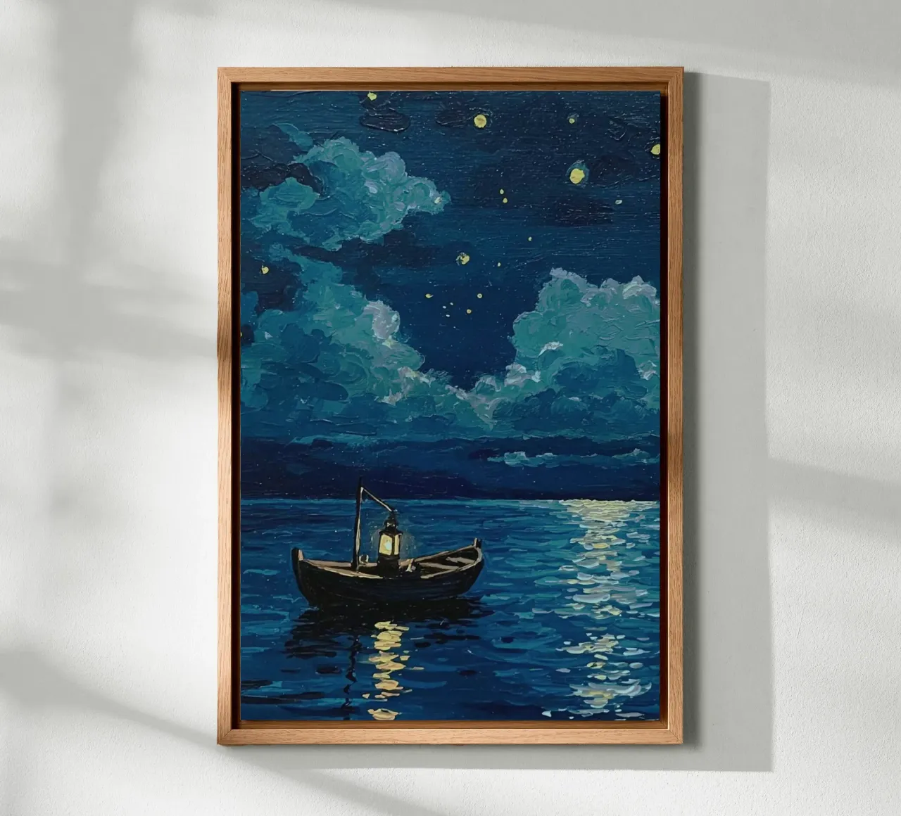 light boat in night tela con Cornice a cassetta da melts