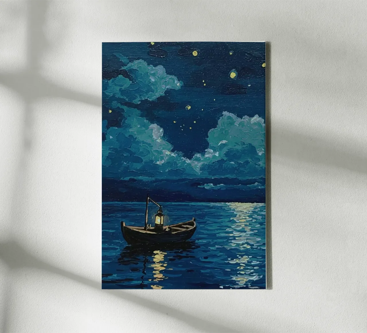 light boat in night tela con Cornice a cassetta da melts