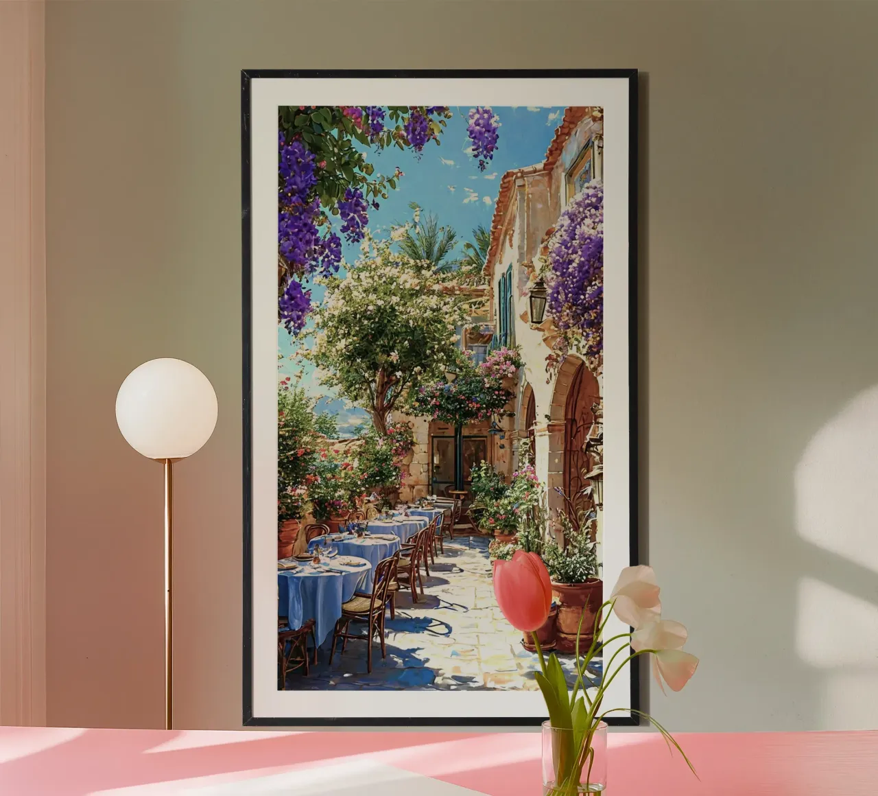 cafe chill in flower poster con telaio in alluminio da hamily