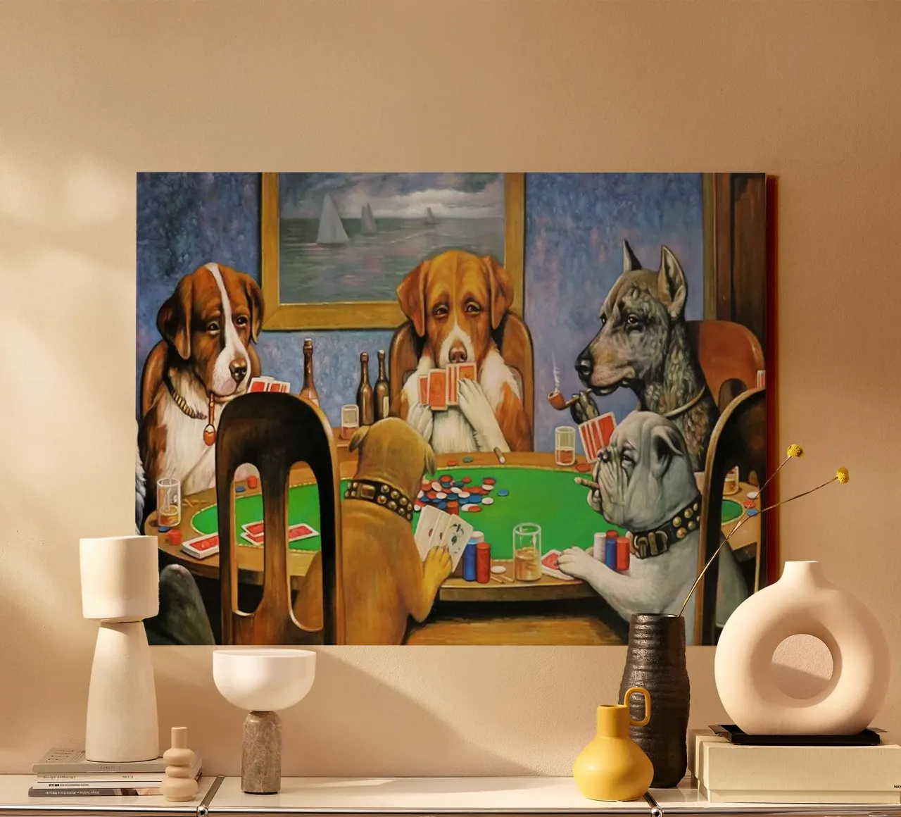 Un amico nel bisogno (cani che giocano a poker), 1903 tela con Cornice a cassetta da David Jackson