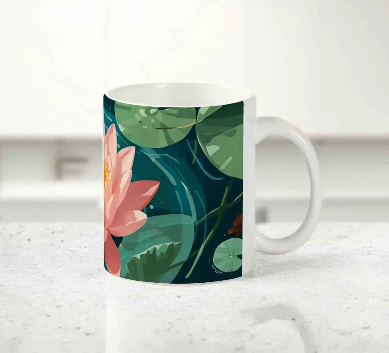Lelie Pads Lotusbloemknoppen en Vissen in Vijver keramische mok van DesignDoodle