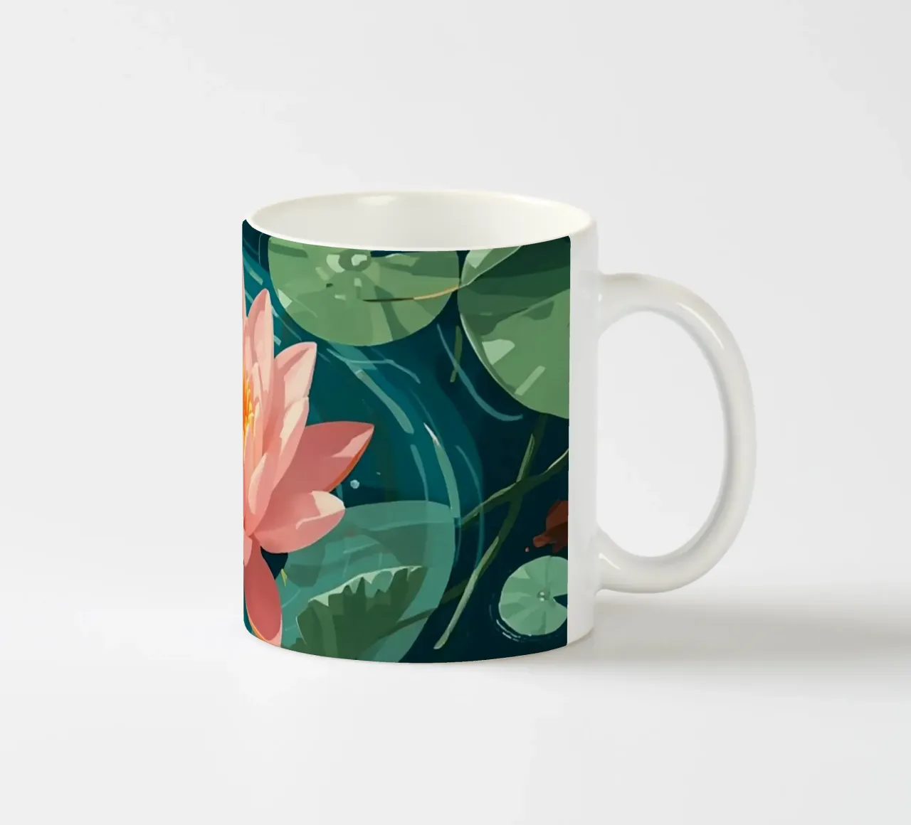 Lelie Pads Lotusbloemknoppen en Vissen in Vijver keramische mok van DesignDoodle