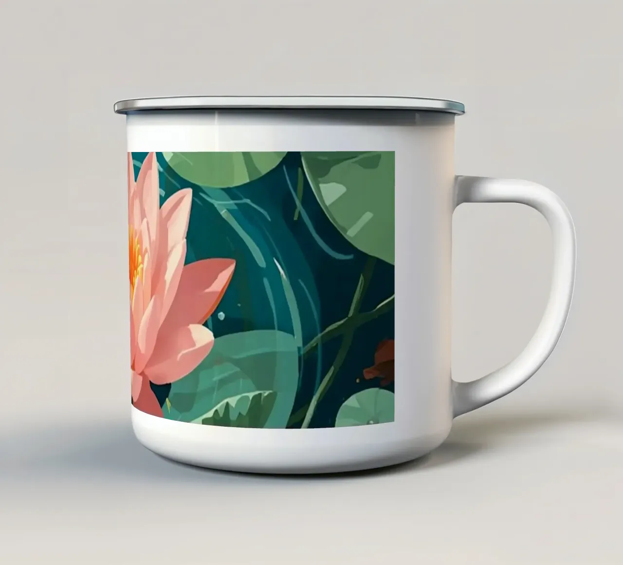 Lelie Pads Lotusbloemknoppen en Vissen in Vijver emaille mok van DesignDoodle